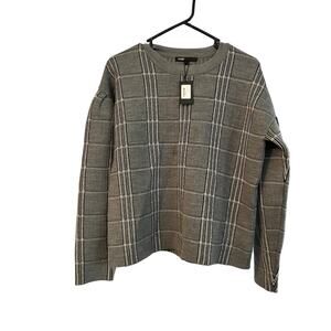 NWT Maje Gray Mission Grid Jacquard Knit Pullover Sweater Women's Size 1